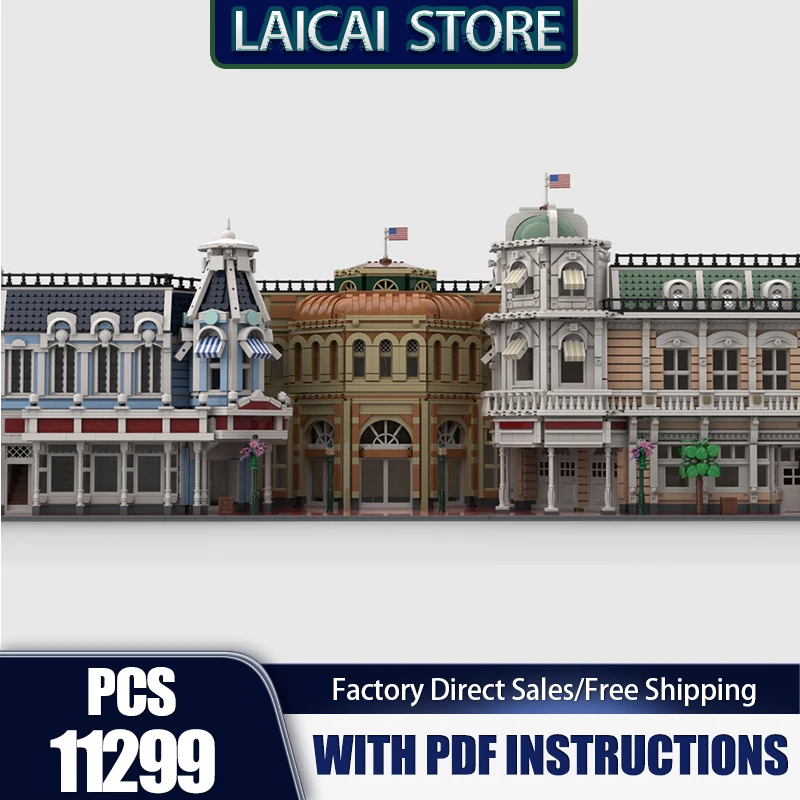 

Модель City Street View Moc Building Bricks Magic Kingdom Main Street Series Технология Модульные блоки DIY Сборка игрушек Подарки