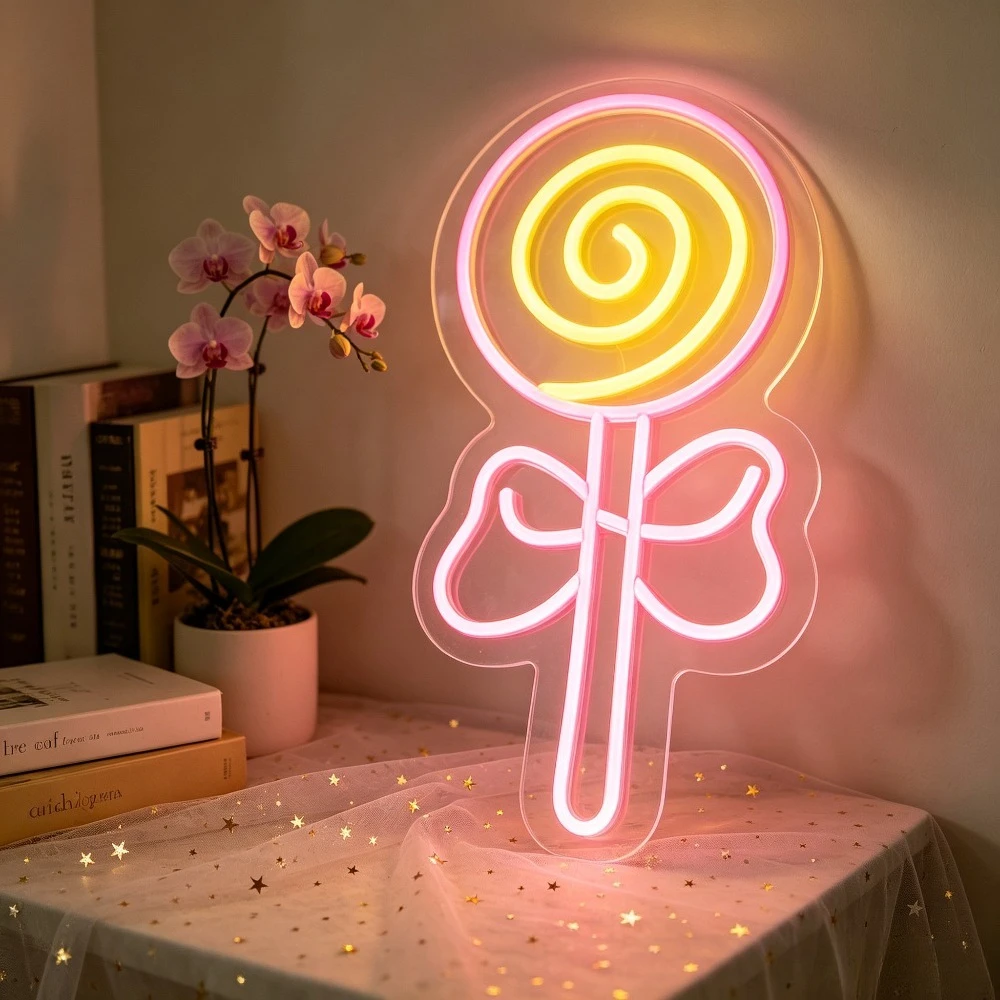 Lollipop Neon Sign LED Light Lolly Wall Art Sign for Kids Room Baby Nursery Bedroom Birthday Party Decoration Aesthetic Gift