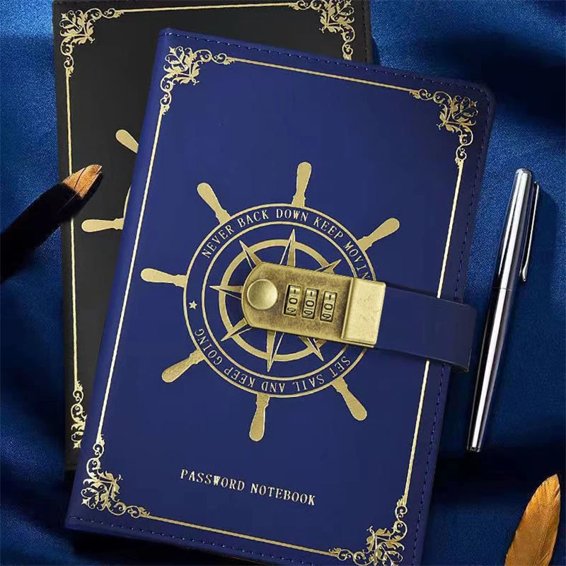 Dairy Password Notebook With Lock A5 Notepad School Supplies Hardcover Sketchbooks Retro Sailor Rudder For Drawing Stationery