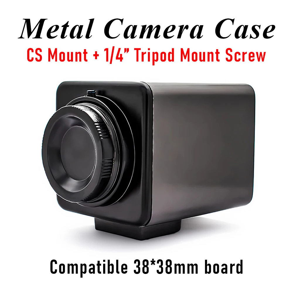 Metal CS Mount Security Camera Housing for 38x38mm Module, Heavy Duty CCTV Case Shell with Camera Bracket and M12 Lens Adapter