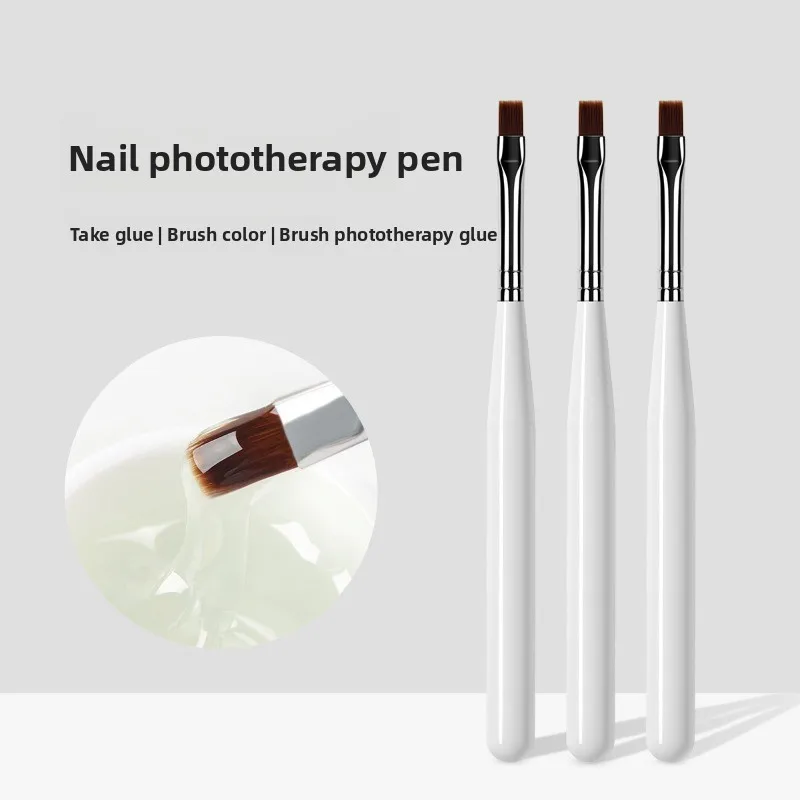 3pcs Nail Art Tools Round Head White Stick Gel Nail Brush Flat Mouth Light Therapy Brush Extension Nail Gel Applicator Pen Brush