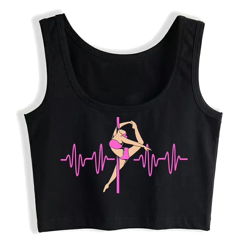 Battito cardiaco Pole Dancing Grafica Sexy Crop Top Pole Dancer Fitness Allenamento Canotta in cotone Bar Danza Canotta aerobica