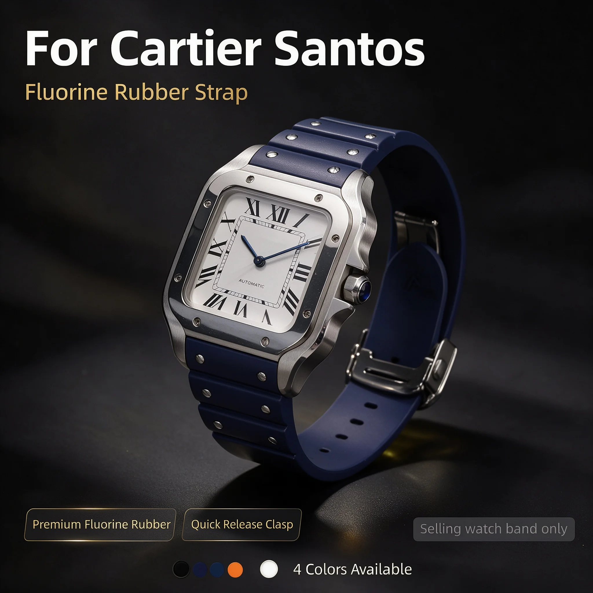 Quick Release Fkm Watch Strap For Cartier Santos Watch Strap Sandus Santos Watch Band 19mm 21mm Fluoro Rubber Wristband Bracelet