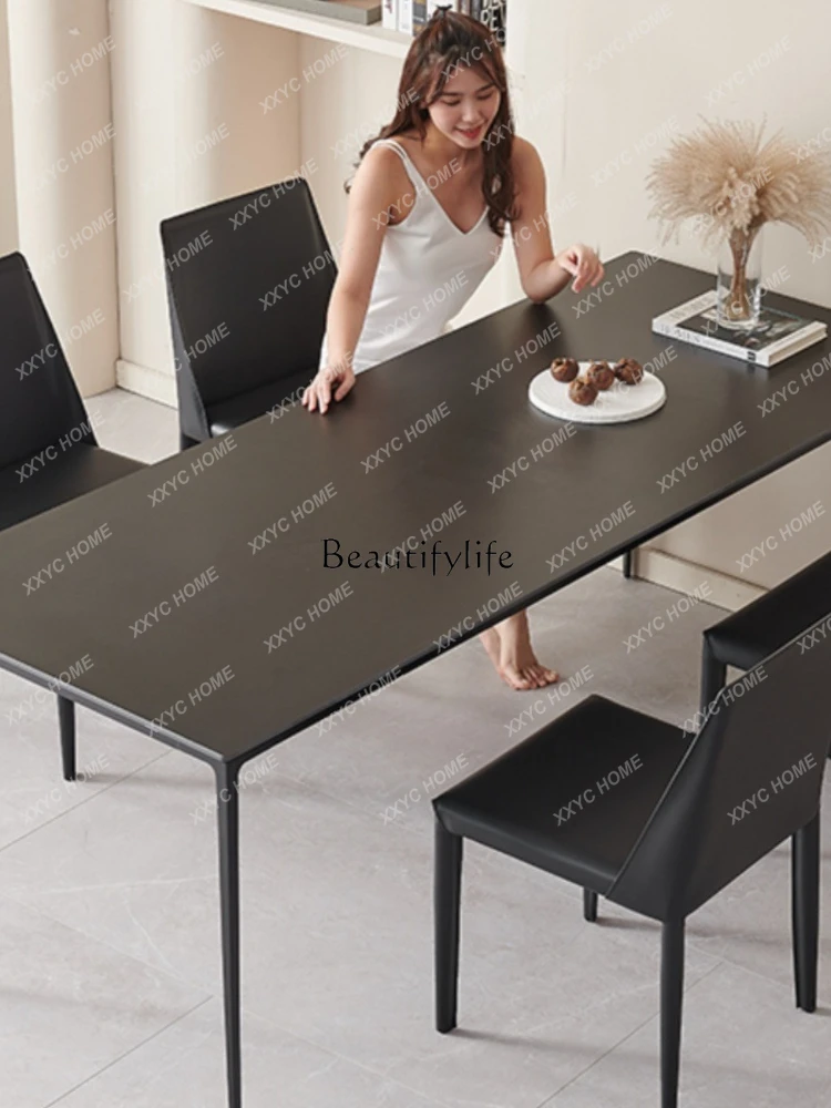 NNPure Black Rock Slab Dining Table Italian Minimalist Light Luxury Nordic Aluminum Alloy Rectangle