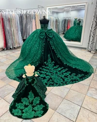 Green Sweetheart Quinceanera Dresses Applique Ball Gown Beaded Formal Prom Graduation Gowns Appliques Bow Vestidos De 15 Año