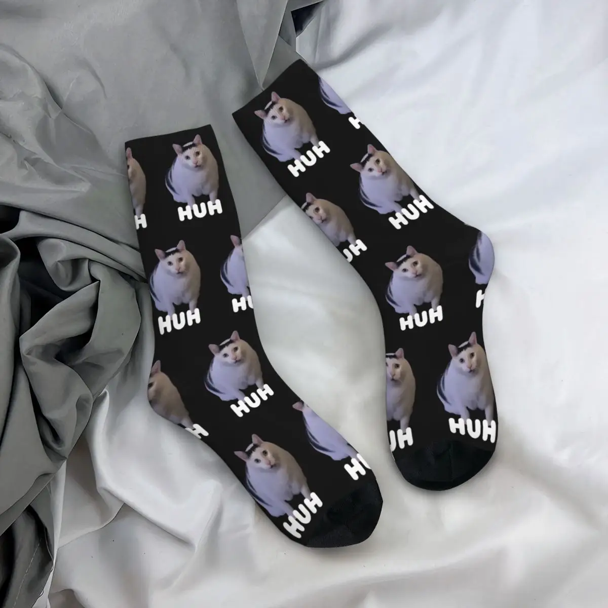 Huh Cat Meme Socks Men Women Polyester Casual Socks Crazy Spring Summer Autumn Winter Stockings Gift