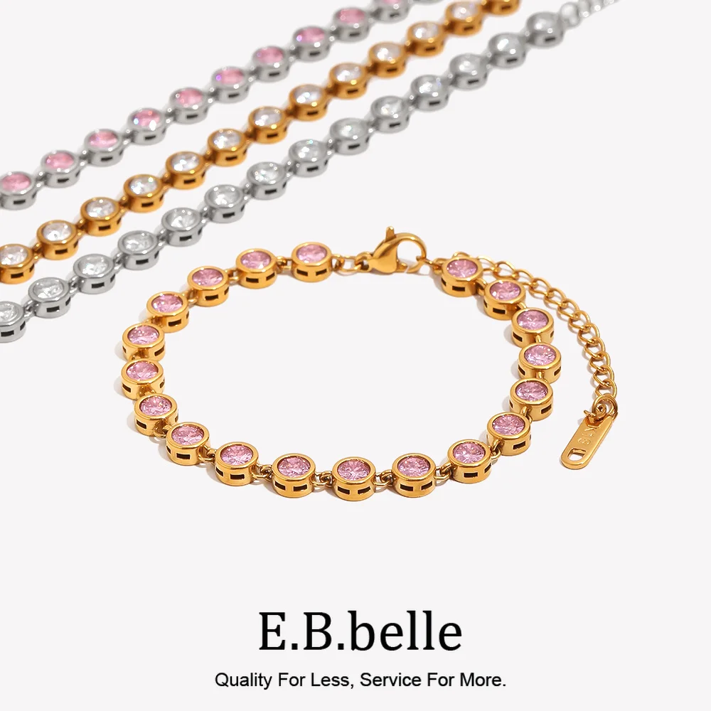 E.B.belle 18K Gold Plated CZ Tennis Bracelet Waterproof Stainless Steel Adjustable Crystal Bracelet For Women Minimalist Jewelry