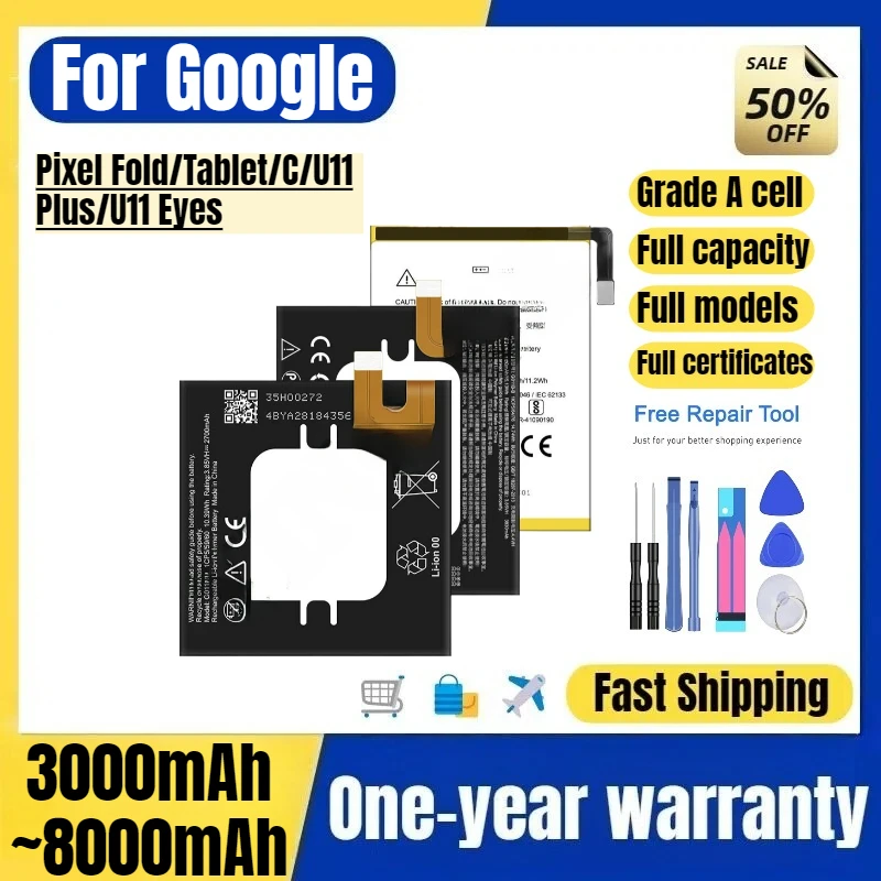For Google Pixel Series  Fold/Tablet/C/U11 Plus/U11 Eyes Mobile Phone Battery Replacement Bateria Grade A Cell with Tools