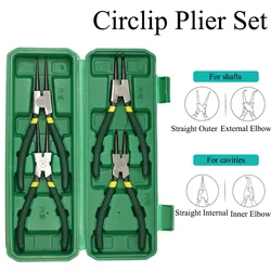 Alicate Circlip Conjunto com Nariz Longo, Retenção Snap Ring Remover Ferramenta, Inner e Outer Bent, 4PCs, 7 em