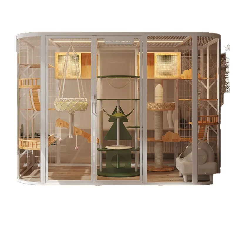 DIY cat villa cat cage oversized luxury solid wood indoor panoramic pet glass display cabinet