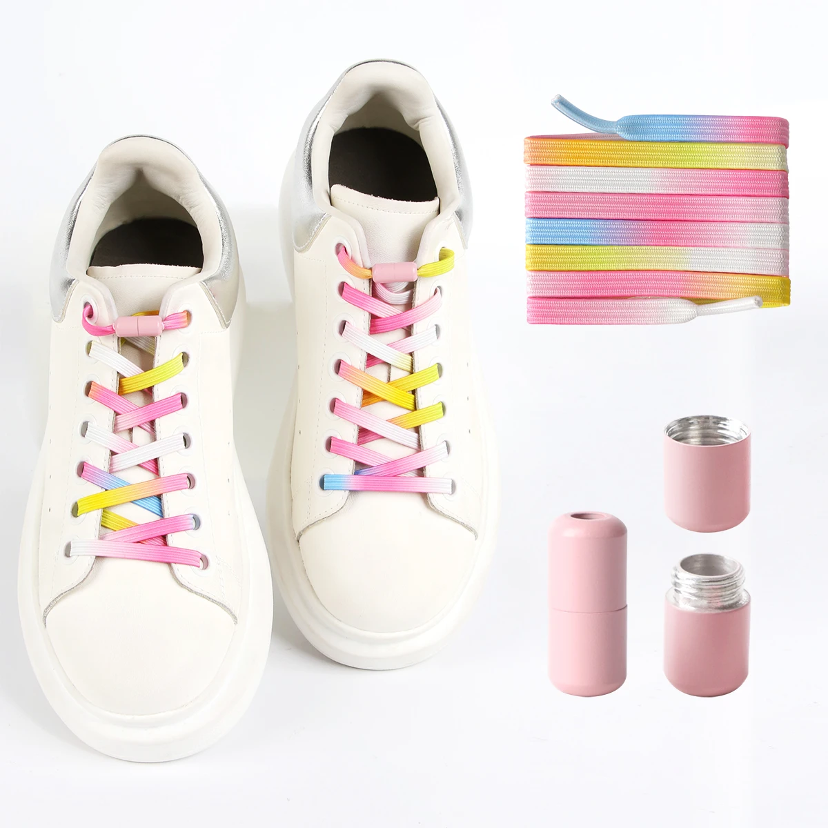 Bunte Perlen-Schnürsenkel ohne Binden, Elastische Verbreiterte Modische Flache Schnürsenkel als Ersatz für Kinder- und Erwachsenen-Sneaker