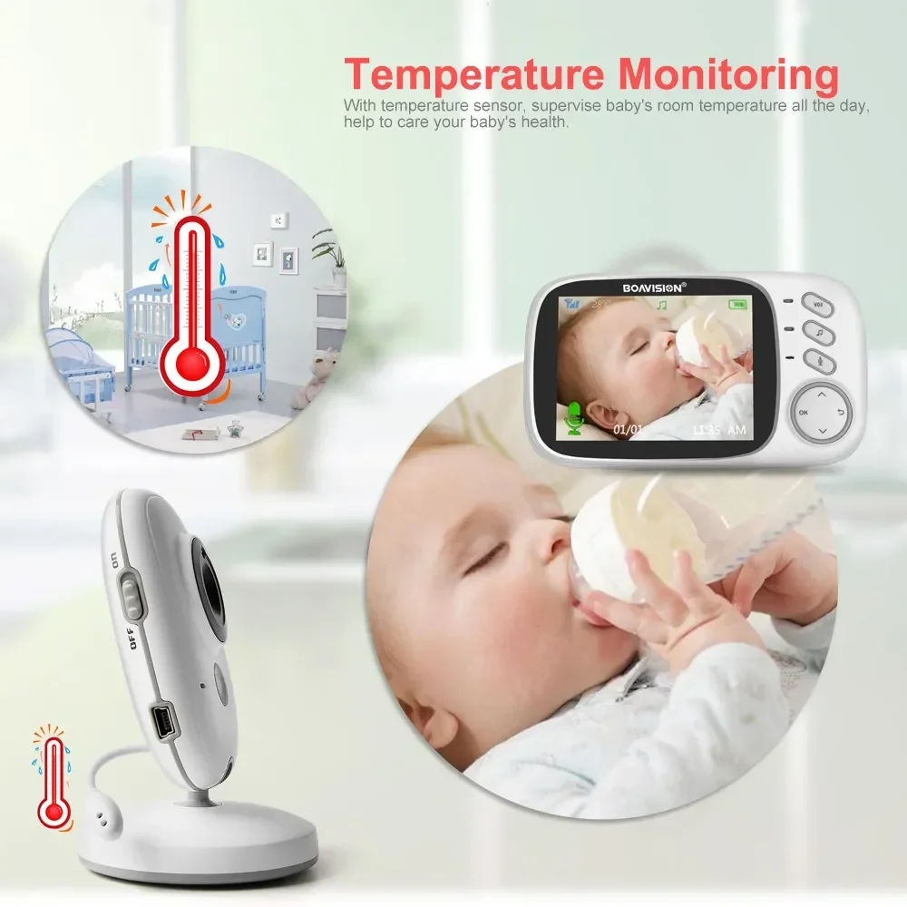 Imagem -05 - Baby Monitor Vídeo sem Fio com Visão Noturna Câmera de Segurança Babá Way Audio Talk 2.4g 3.2 Lcd Vb603