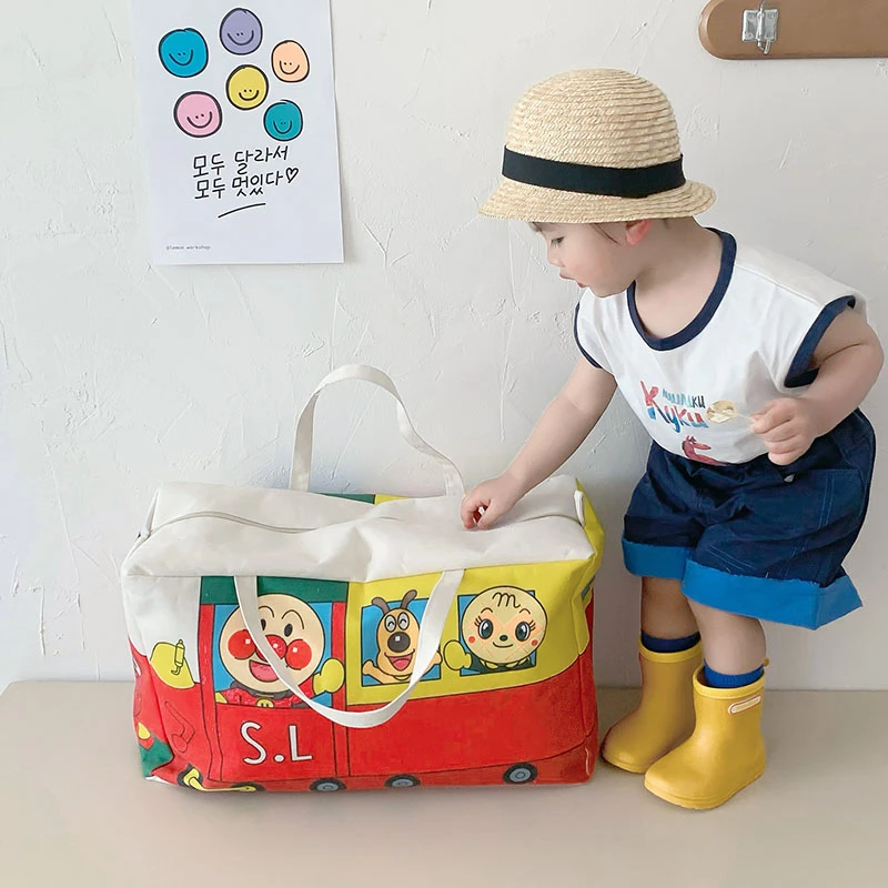 Japanese Cartoon Anpanman Extra Large Canvas Luggage Bag Home Clothes Storage Bag Travel Fitness Bag Girl Handbag Birthday Gift