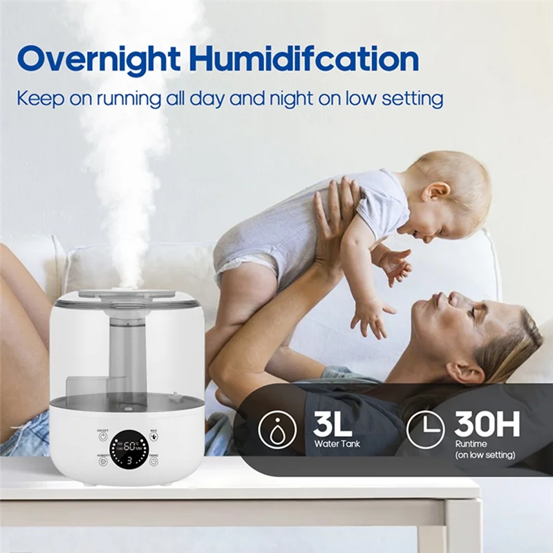 A93E-Large 3L Capacity Air Humidifier Aroma Mist Diffuser With Remote Timer For Bedroom EU Plug