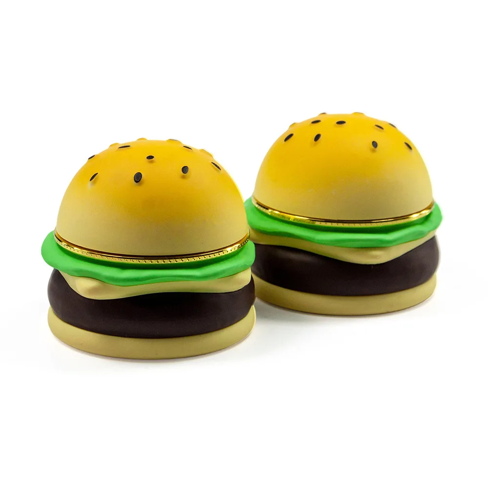Creative Cartoon Hamburger Shape Metal Grinder 63mm 4-Layer Zinc Alloy Manual Spice Crusher Kitchen Tool for Dry Herbs & Spices