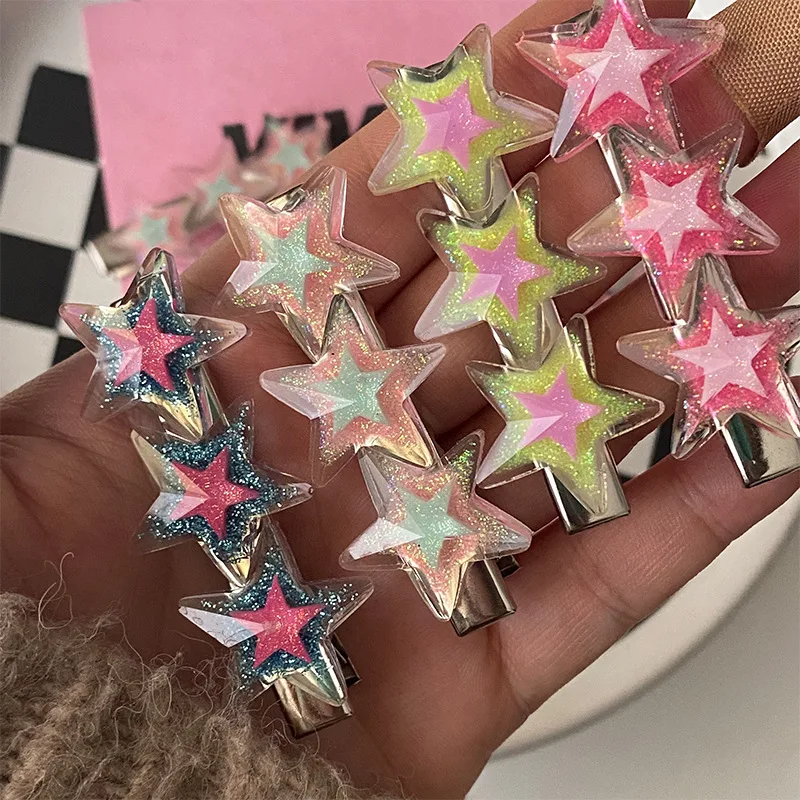 

1pcs 5cm Y2K Hairpin Three Shiny Star Hair Clip Summer Fashion Bangs Bobby Pin Hair Accessories for Women Cool Girls Headwear