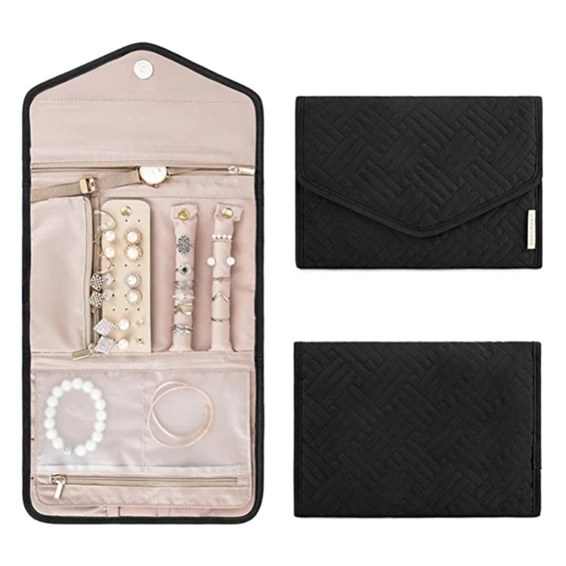 

Portable Roll-up Imitation Leather Velvet Jewelry Storage Bag Folding Travel Earrings Necklaces Bracelets Container