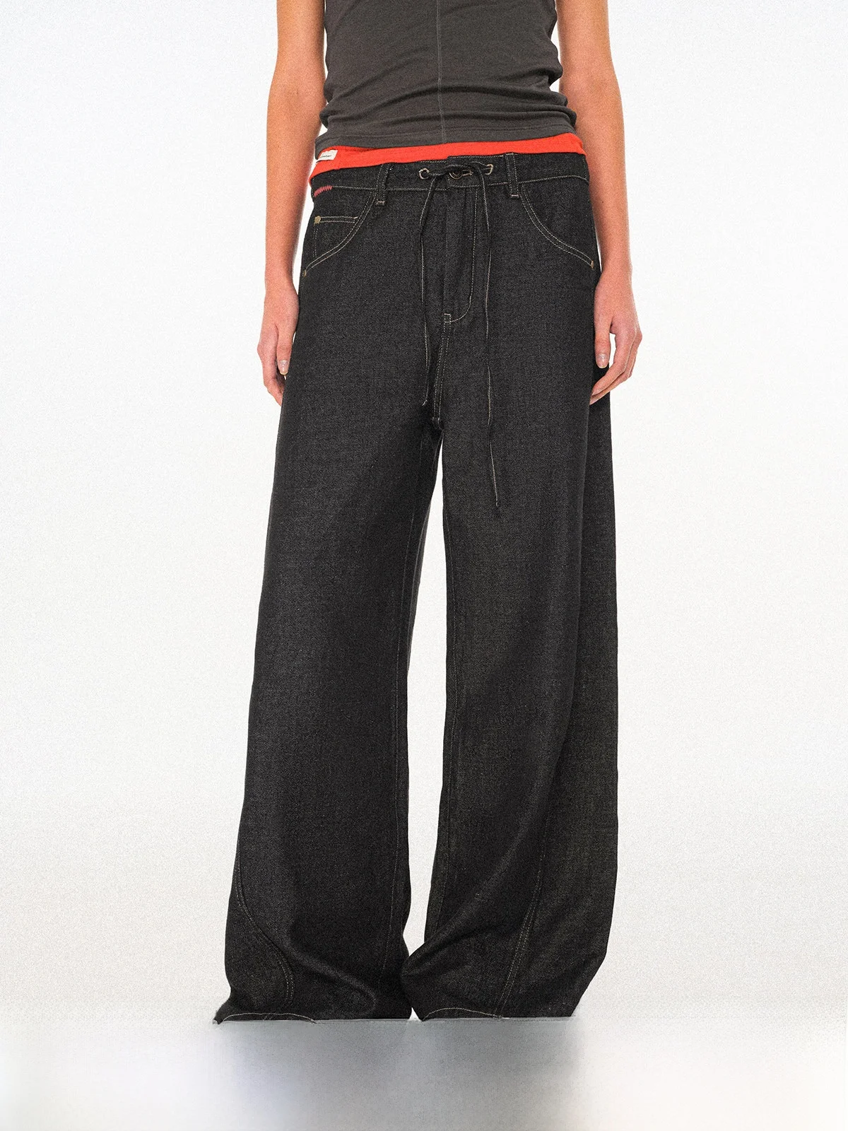 

Джинсы с широкими штанинами и цветочным принтом, на шнурке, с естественной талией, из хлопка, весенние, женские, модные, в стиле ретро, однотонные, длинные брюки