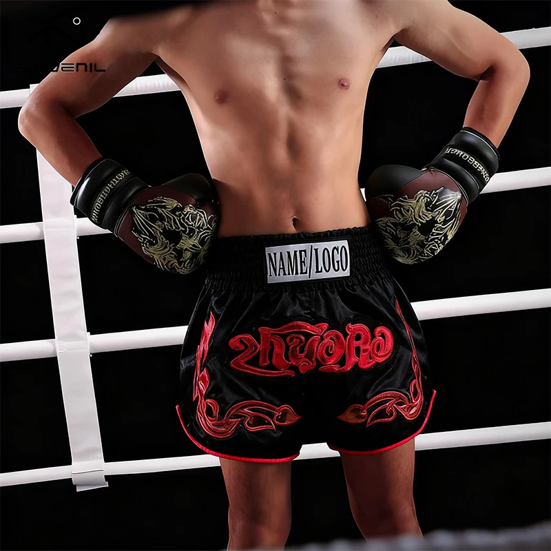

Thai Boxing Shorts Customized Fight Kickboxing Training Shorts Men Women Kids Muay Thai Pants Gym Club Logo MMA Jiujitsu Clothes