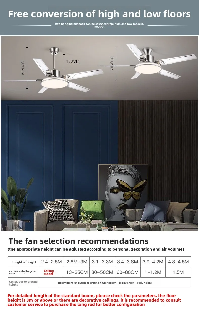 52 inch five-leaf ceiling fan light stainless steel home living room dining room hanging live fan chandelier integrated eye view 6