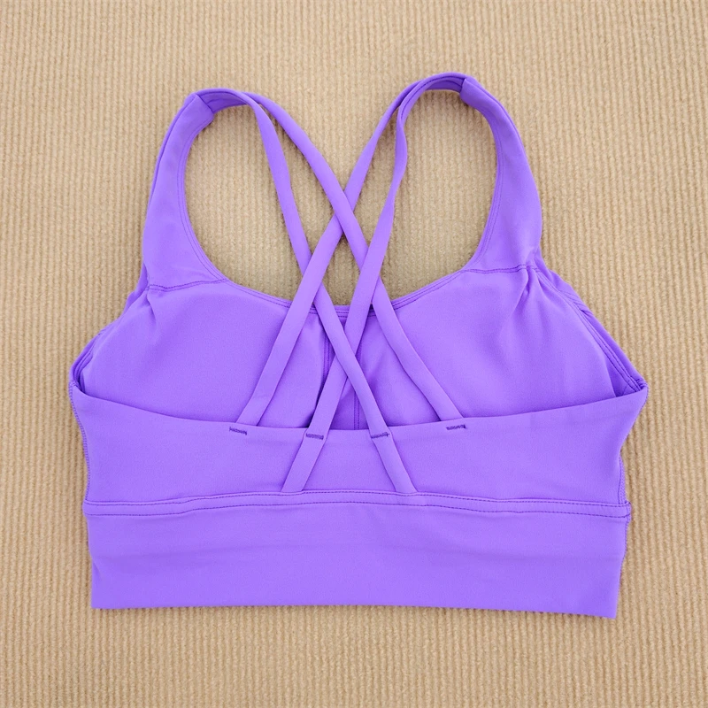 Sexy Yoga Bra Fitness Top Women's Gym Sports Underwear Cross Shoulder Strap Beautiful Back Soft Breathable Detachable Chest Pad