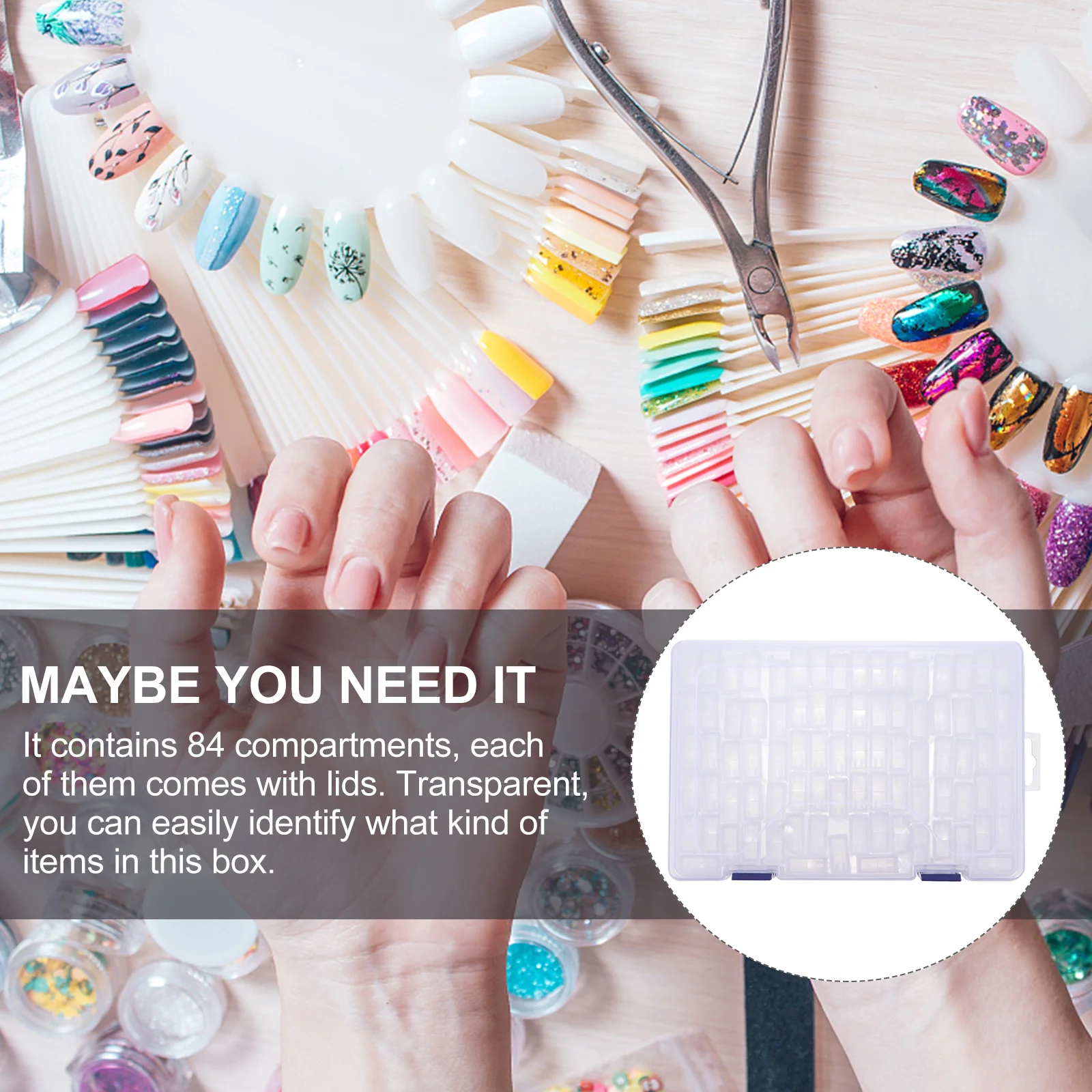 

1Set Jewelry Storage Box 84 Compartments Transparent Nail Art Sequin Diamond Storage Organizer Manicure Tool Case Beads Glitter