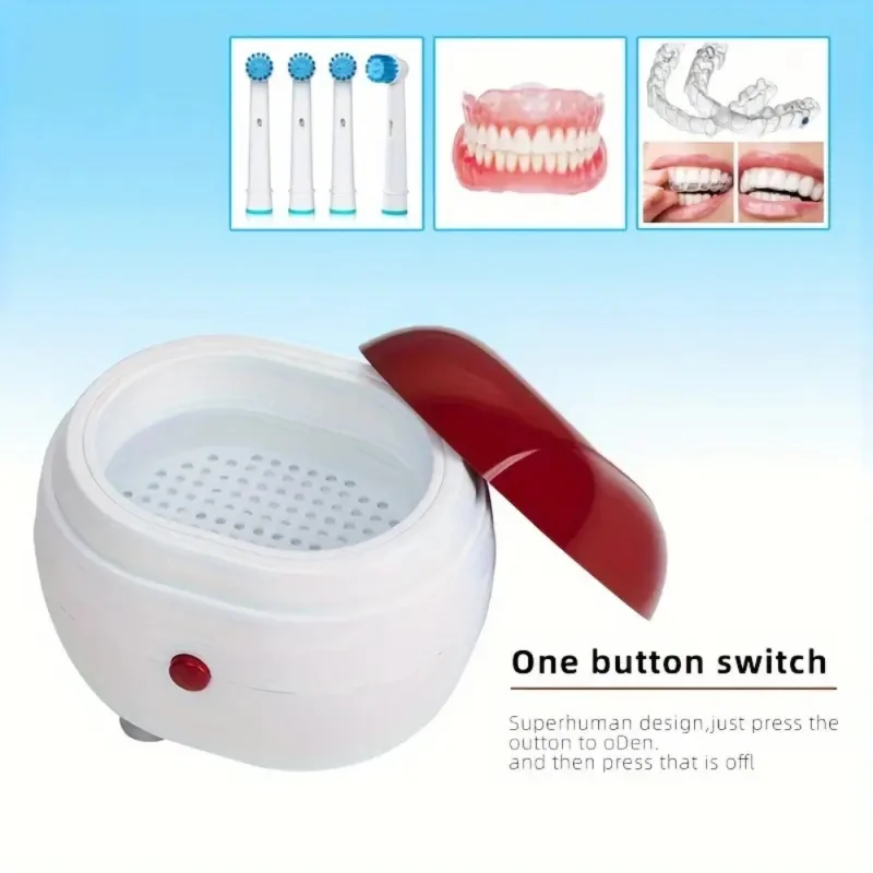 Portable Ultrasonic Denture Cleaner for Retainers, Mouth Guards, Braces - Compact Travel Design with Deep Cleaning Filtration, H