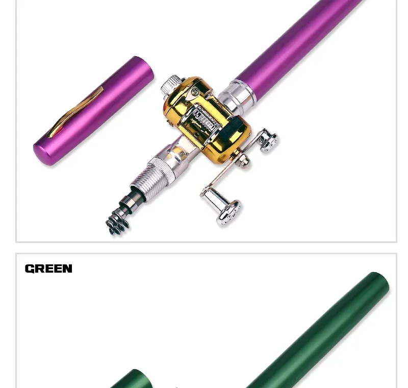 [Zubehör für Angelruten rollen] Tragbare Taschen-Teleskop-Angelrute rolle Full Kit Stift form Stange 96cm für Angel anfänger – Detail 8