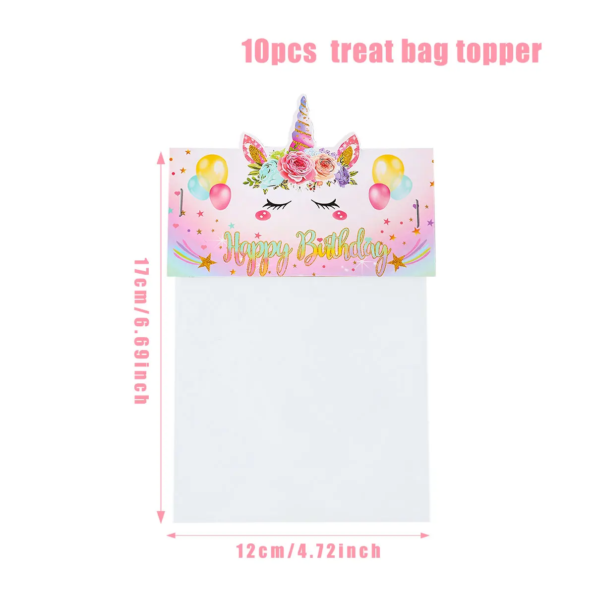 10pcs Treat Bag Topper DIY Paper Cards Candy Bags Unicorn1st Birthday Party Decorations Kids Gift Bags Happy Birthday Supplies