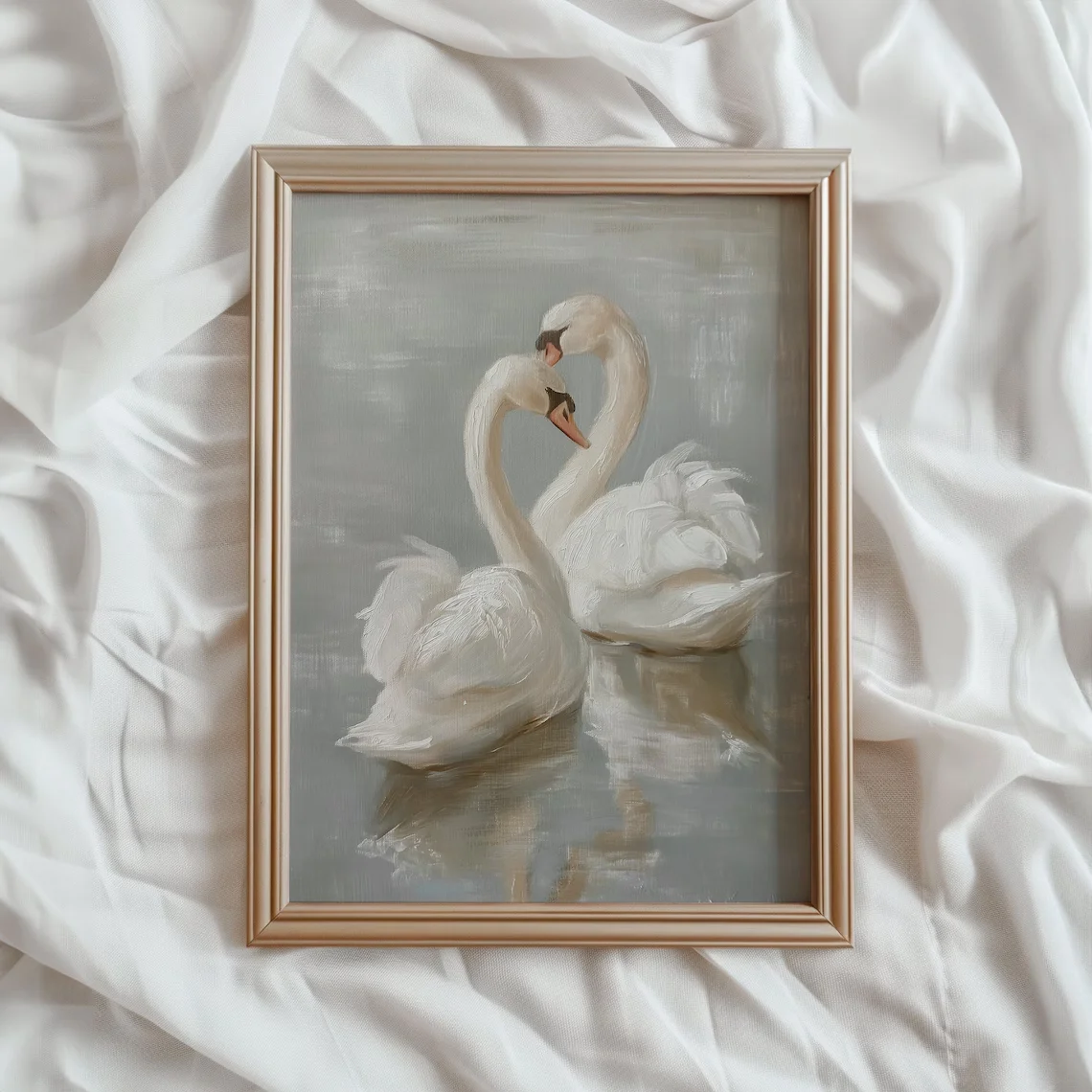 Swan Art Print | Vintage PRINTABLE Wall Art | Pastel Farmhouse Nursery Painting | Antique Swan Wall Art