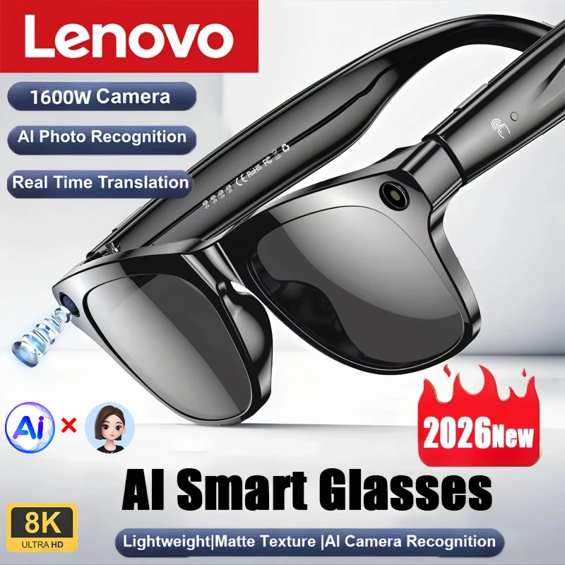 Lenovo New Upgrade Smart AI Glasses 1600W HD 8K Shooting Camera Photo Voice Call Translation Bluetooth AI Motorcycle Glasses