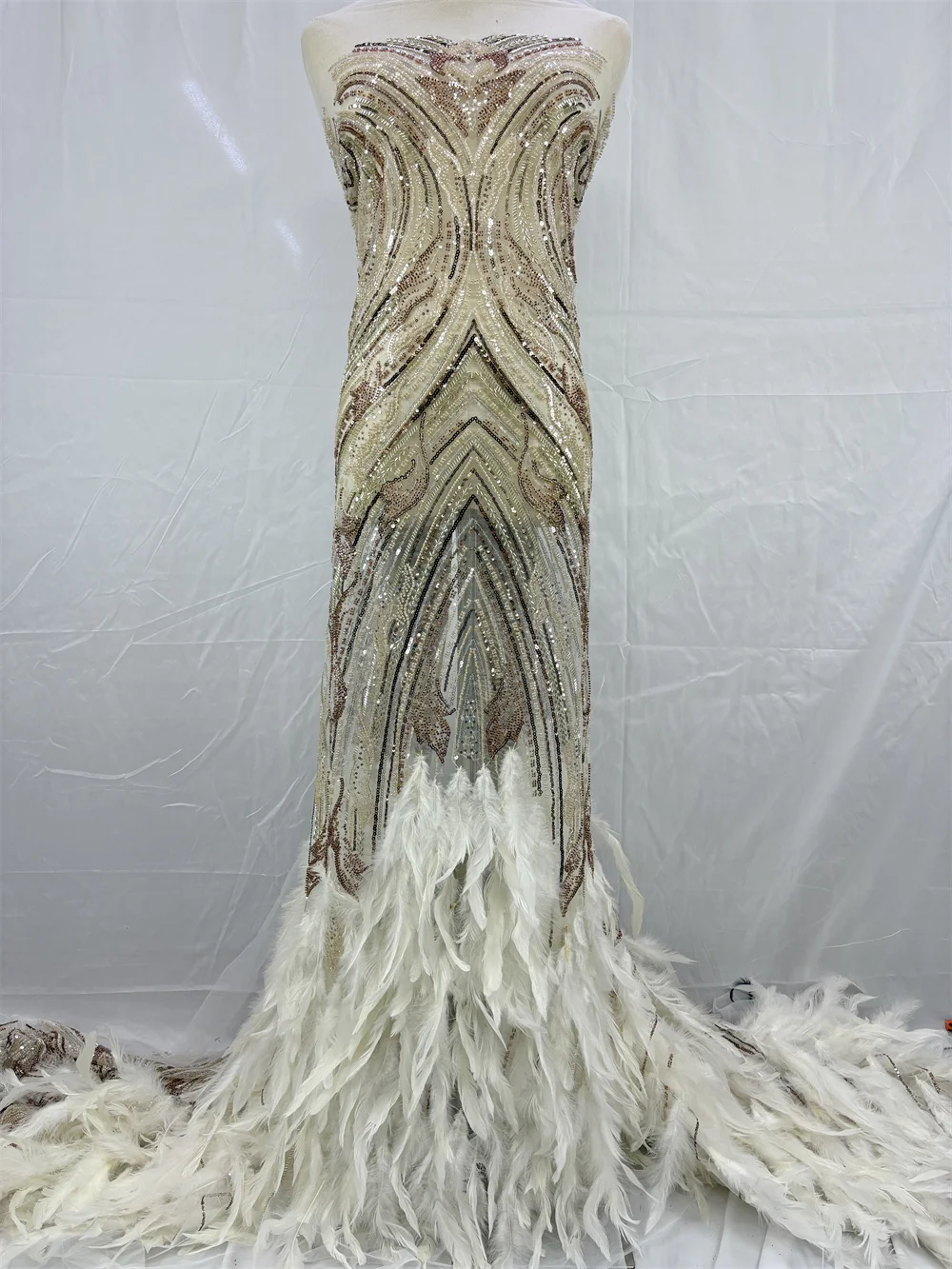 아프리카 나이지리아 깃털 비즈 프렌치 메쉬 레이스 2026 고품질 시퀸 튤 레이스 비즈 자수 재봉용