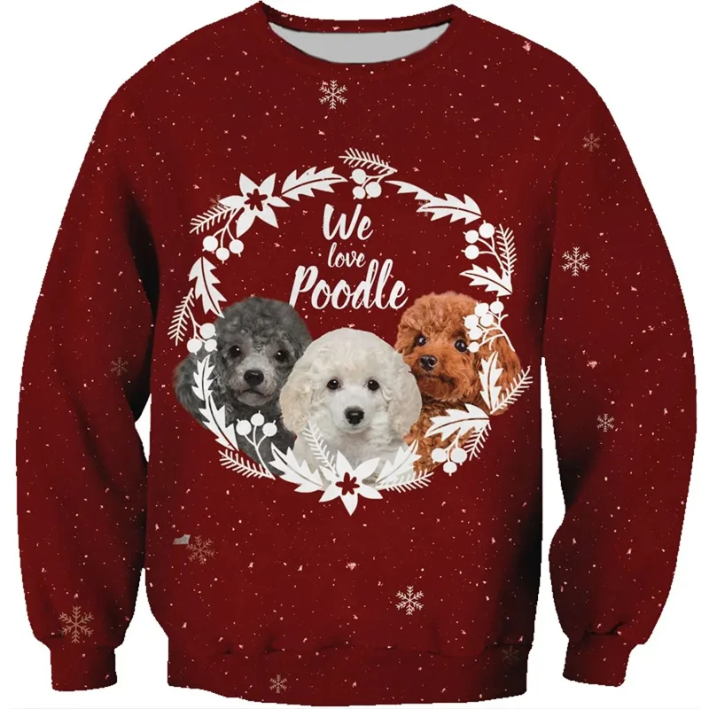 

Pet Dogs Christmas Snowflake Graphic Sweatshirts Funny Xmas Gifts 3D Printed Pullovers For Men Clothes Women Tracksuit Y2k Tops