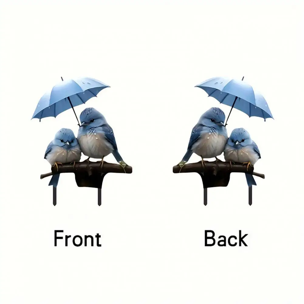 Durable 2D Flat Design Garden Stake Umbrella Decor Wind Resistant Blue Bird Garden Figurine Waterproof Acrylic Yard Ornament