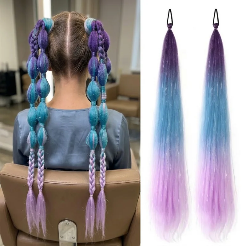 Colorful Ombre Tinsel Ponytail Hair Extension Synthetic Elastic Hair Tie Shiny Hair Piece Festival Party Women Kids