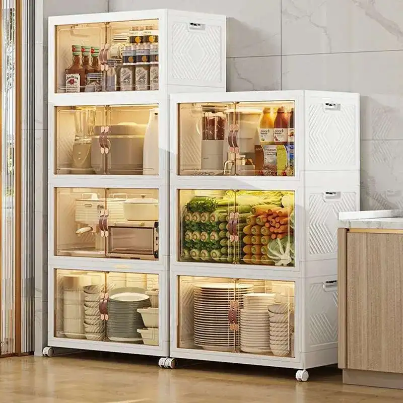 Modern Multi-layer Storage Rack with Wheels Plastic Kitchen Cabinets Home Kitchen Sideboards Collapsible Bedroom Storage Cabinet