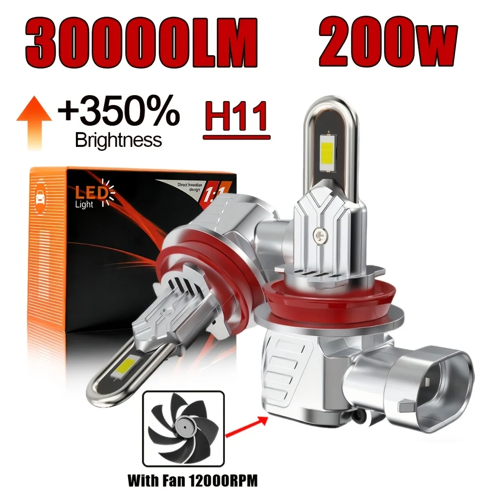 2Pc 30000LM 200W H11 LED Mini Headlight Bulb High-power Led 3570 CSP Chip H11 Led Canbus Auto Car Driving Lamp Headlamps New