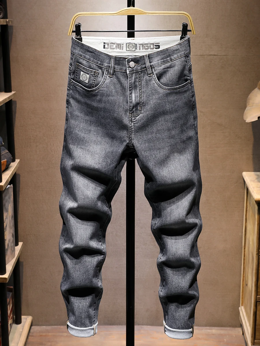 

Мужские джинсы Slim Fit из хлопкового денима, весна 2025, 9-предметный комплект, с высокой талией, вышивкой и цветочным узором, классические, с цветовыми вставками