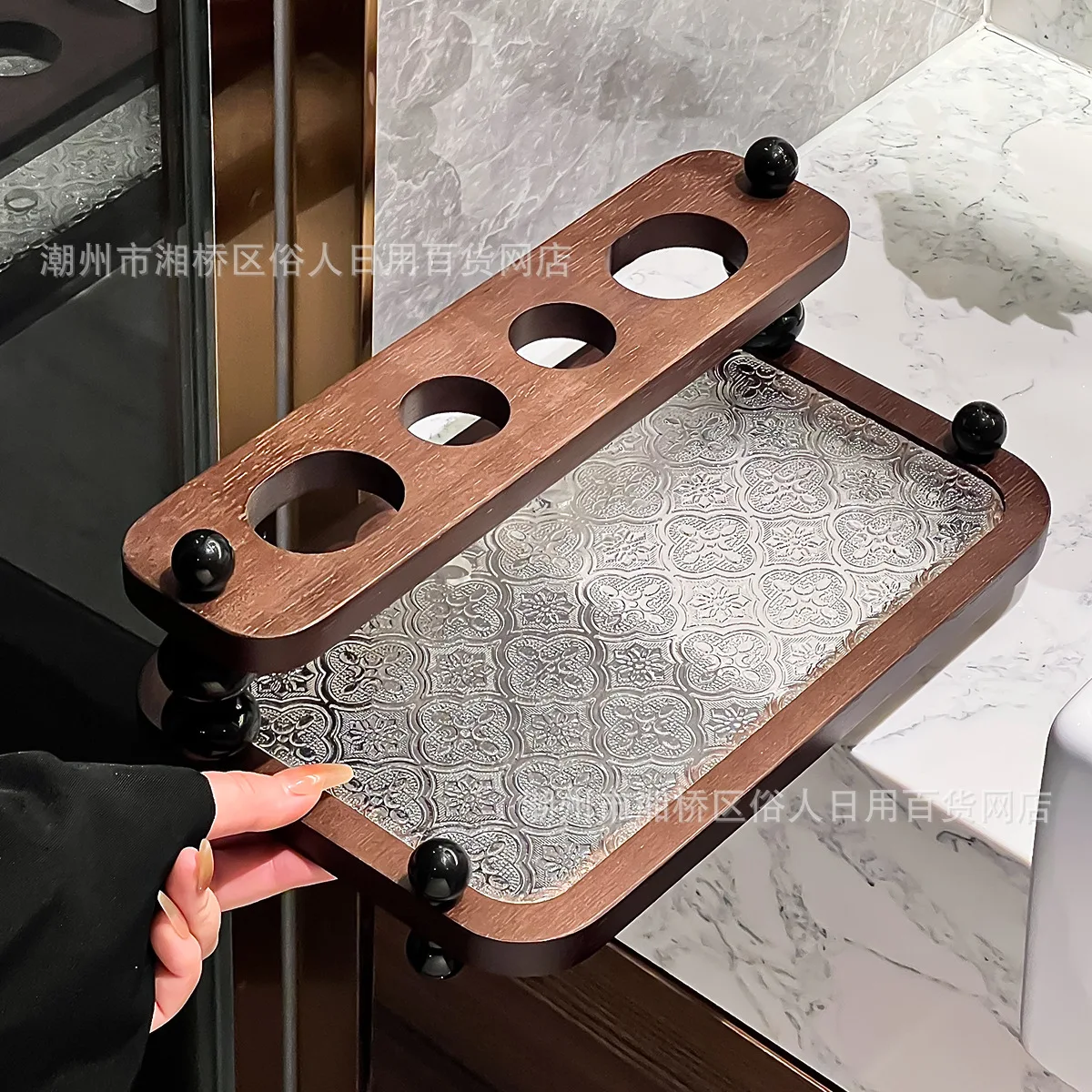 Light luxury toothbrush holder, household bathroom rack, high-end medium antique toothpaste holder, household countertop