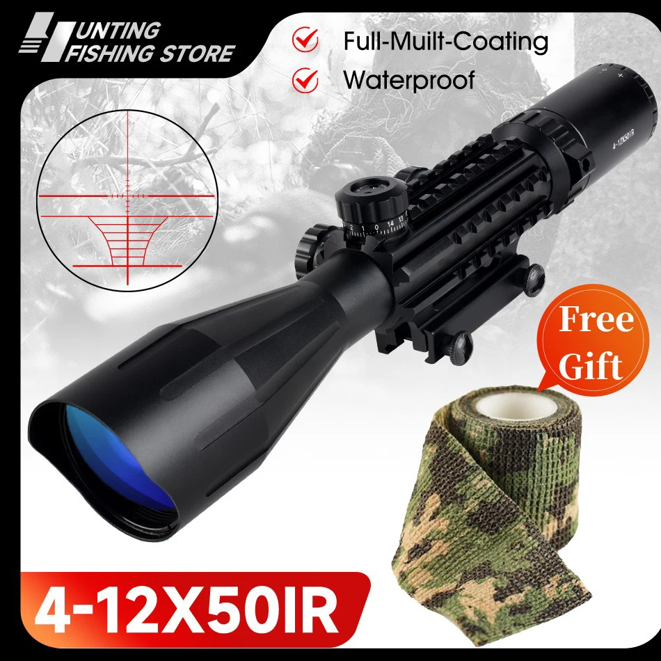 

4-12x50IR Hunting Tactical Rifle Scope Red Green Illuminated Optics Reflex Reticle Collimator Air Rifle Airsoft Accsesories