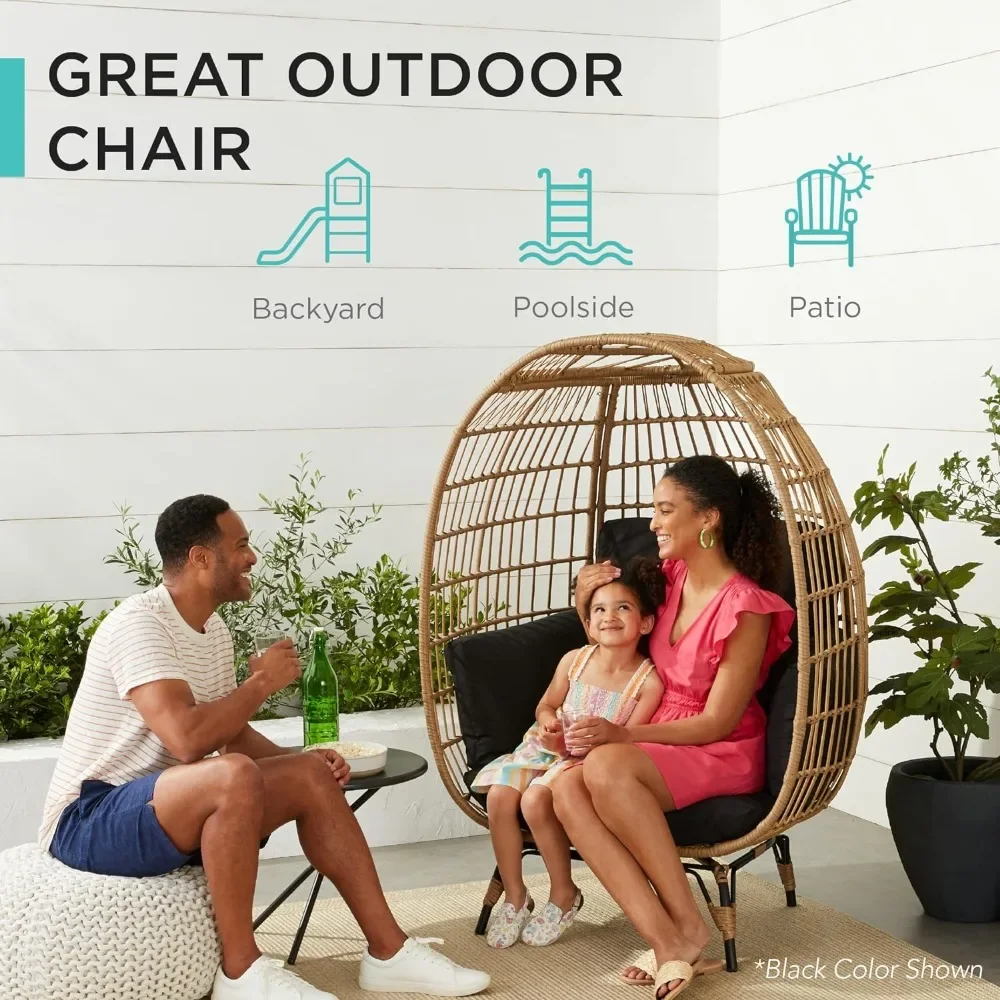 

Wicker Egg Chair Oversized Indoor Outdoor Lounger for Patio Backyard Living Room W/ 4 Cushions Steel Frame 440lb Free Delivery