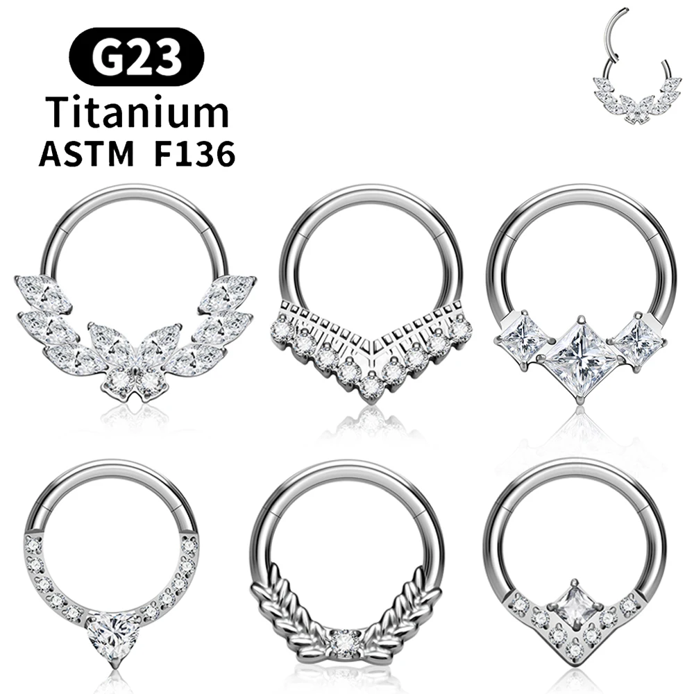 G23 Titanium Piercing EAR Nose Ring Hoops 16G CZ Hinged Segment Septum Clicker Ring Tragus Cartilage Helix Pierc Body Jewelry