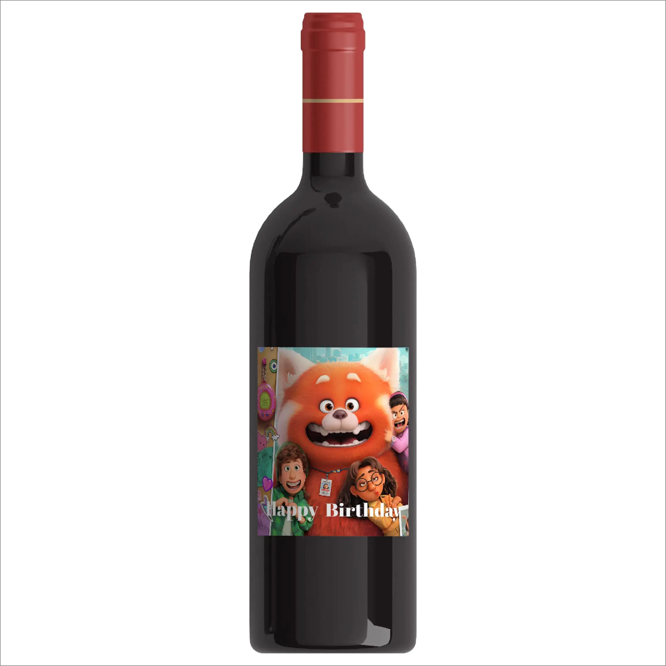 6pcs Disney Turning Red Cute Cartoon Theme Personalized Wine Bottle Customizable Labels Birthdays Parties Anniversary Stickers