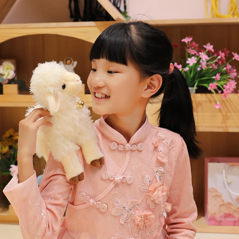 25/35cm Simulation Kawaii Animal Bell Sheep Plush Toys Lifelike Lamb Dolls Cute Alpaca Model Children Girls Birthday Gifts