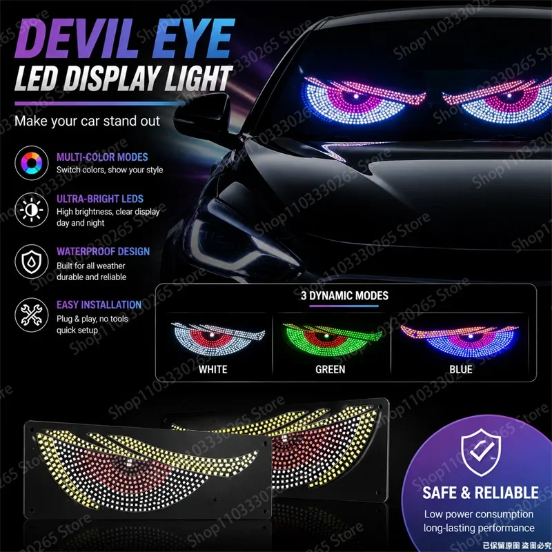 Bright Devil Eyes LED Car Light 3 Color Modes Windshield Rear Window Styling Decor Lamp Kit