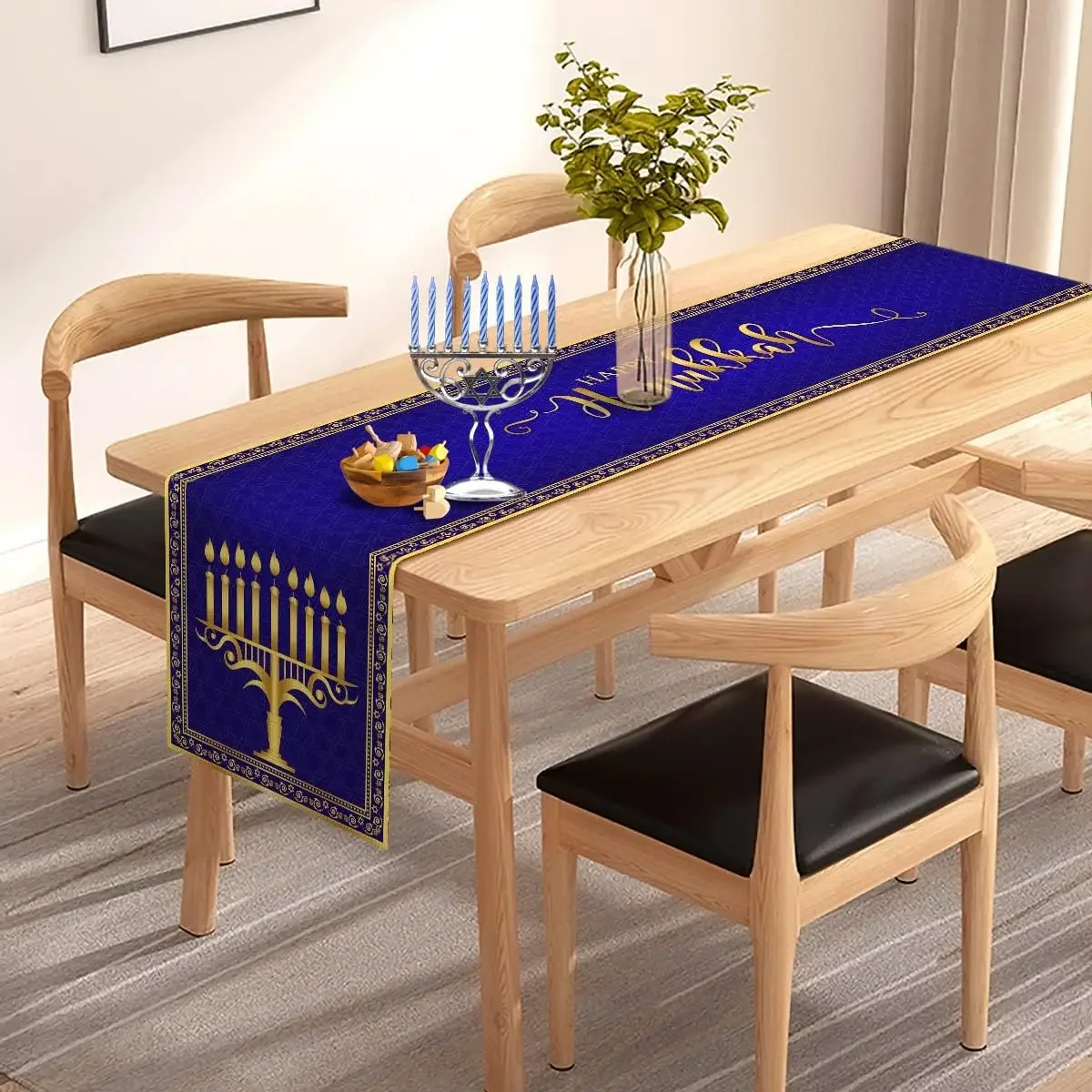 Hanukkah Menorah Linen Table Runner Table Decor Chanukah Star of David Jewish Festival Dining Table Runners Hanukkah Decorations