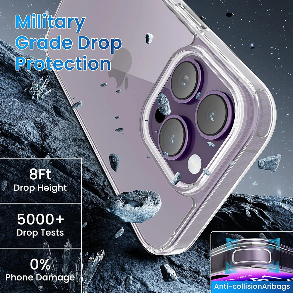 Custodia antiurto airbag acrilico ibrido per iPhone 16 15 14 13 12 11 Pro Max Plus Mini Cover posteriore rigida trasparente Custodia morbida in silicone