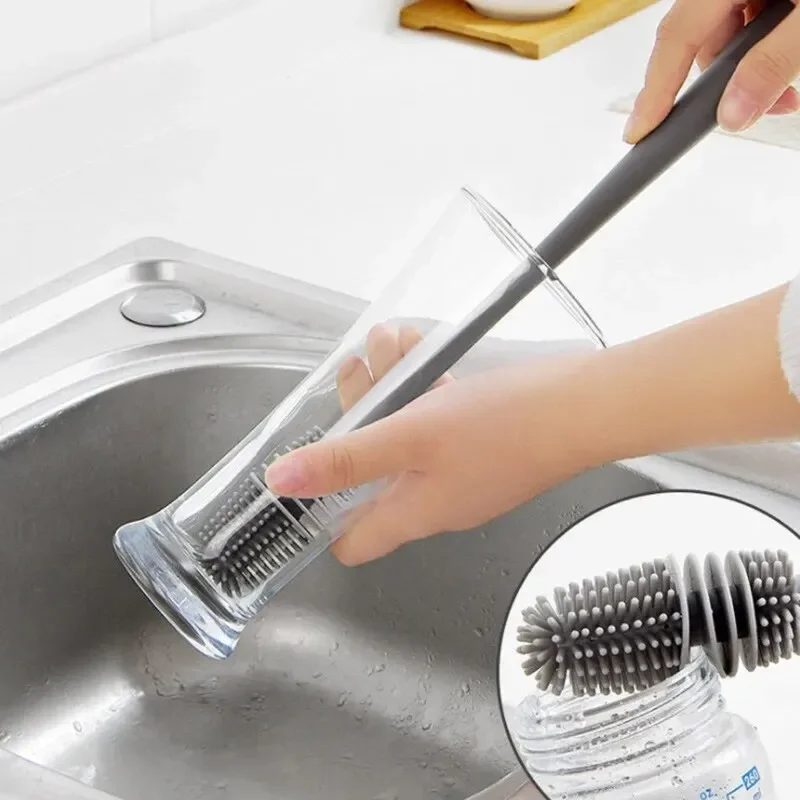 Bottle Brush Insulation Cup Washing No Deadend Long Handled Silicone Cleaning Brush Household Multifunctional Cleaning Tools