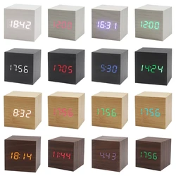 Wood Cube Voice Control Alarm Clock School Office Bedroom Table Decoration Drop Ship