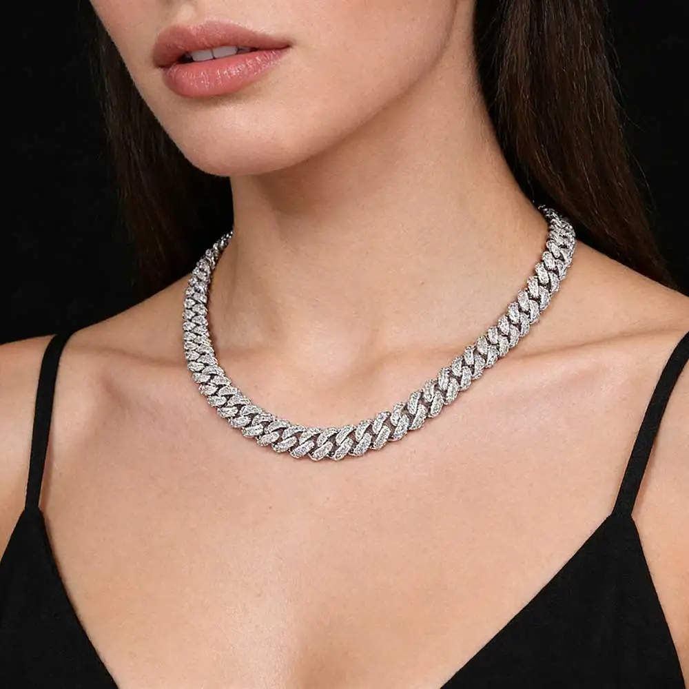 ESKEEM Hip Hop Iced Out Diamond Cuban Chain 5A Cz Baguette 12/15mm Width Cuban Link Necklace Bracelet Men Women Party Gift